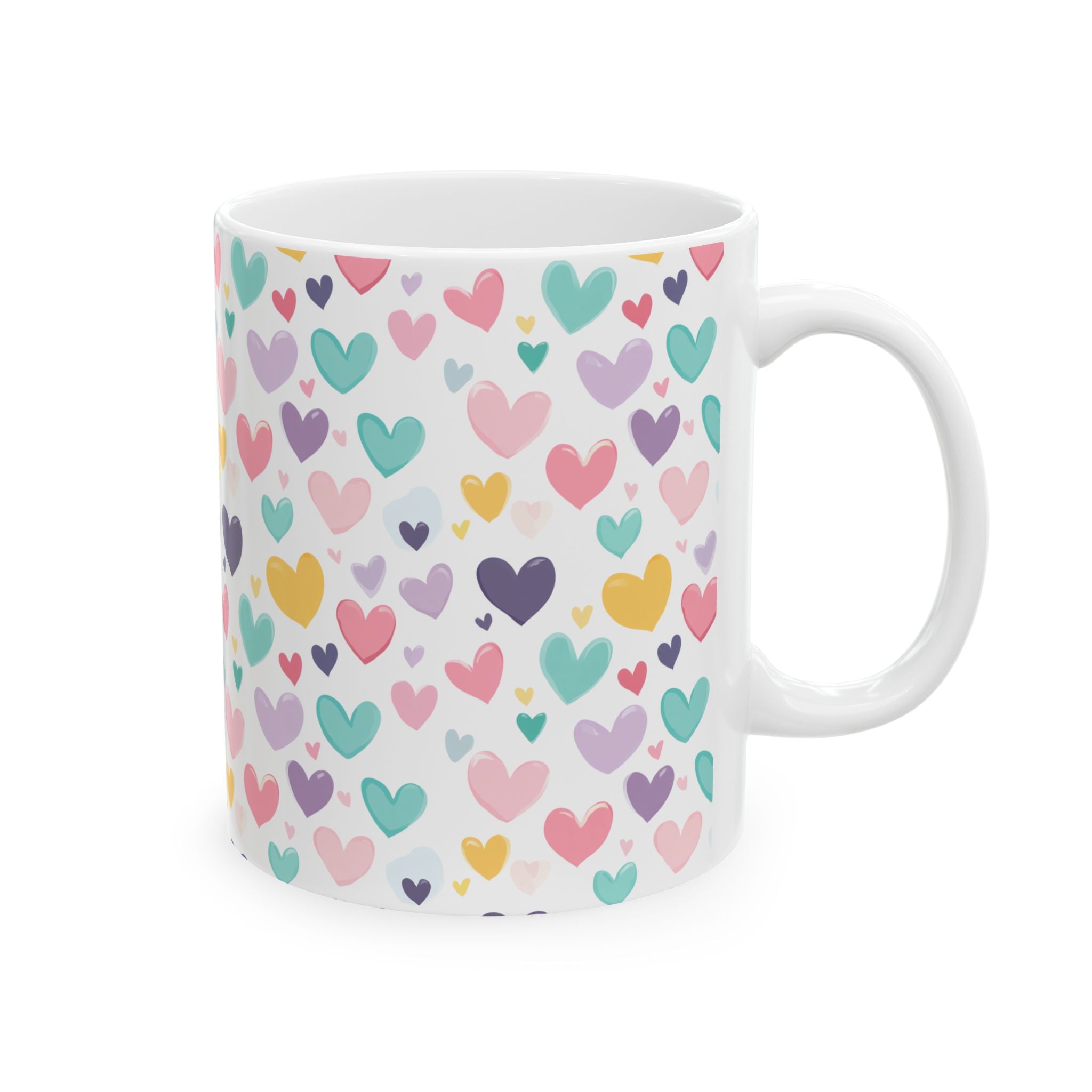 Heart Patterned Ceramic Mug - Cute Coffee Cup for Lovers, Gift for Her, Valentine's Day, Wedding Present, Home Decor