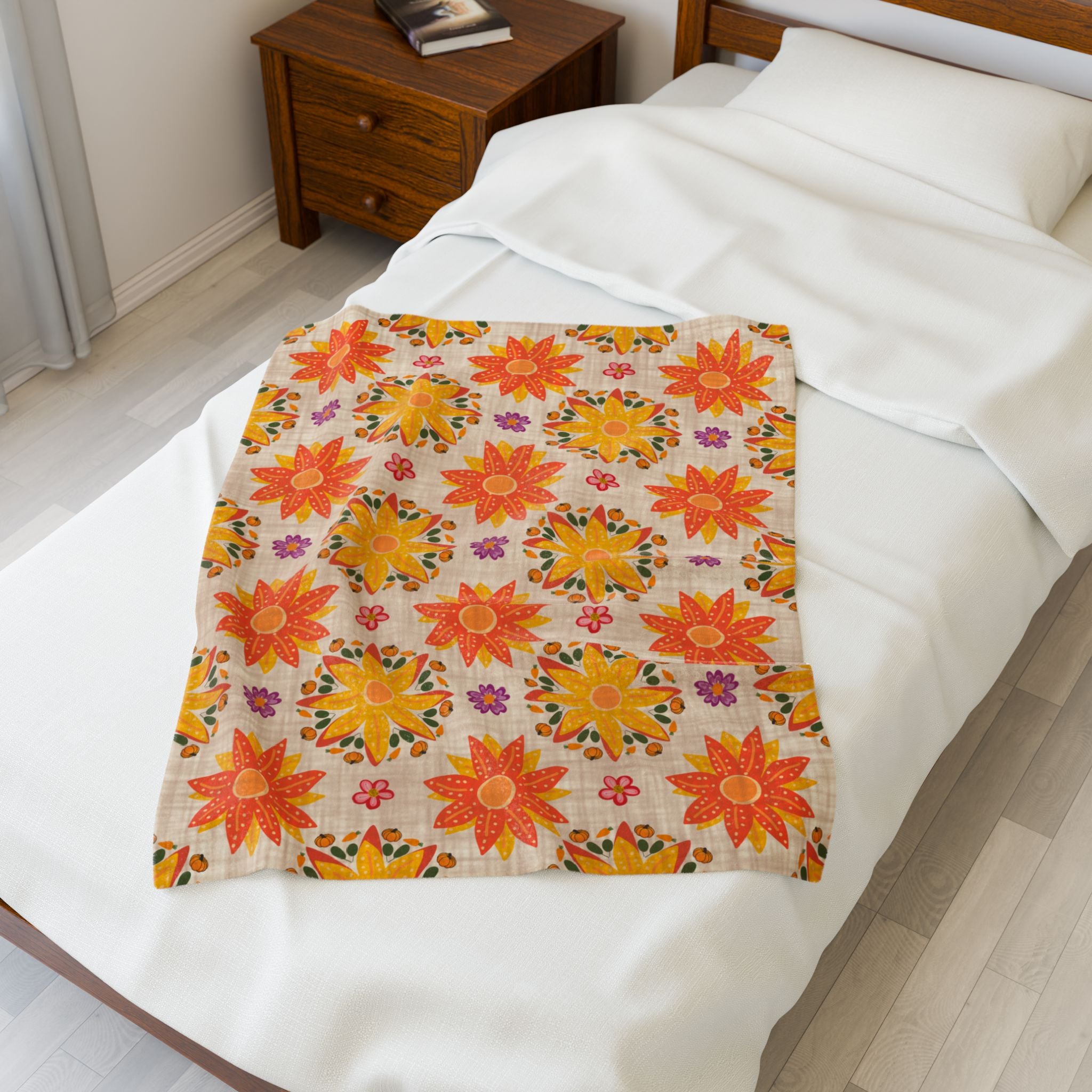 Vibrant Floral Velveteen Plush Blanket, Cozy Throw, Home Decor, Gift for Her, Spring Decor, Soft Blanket for All Occasions