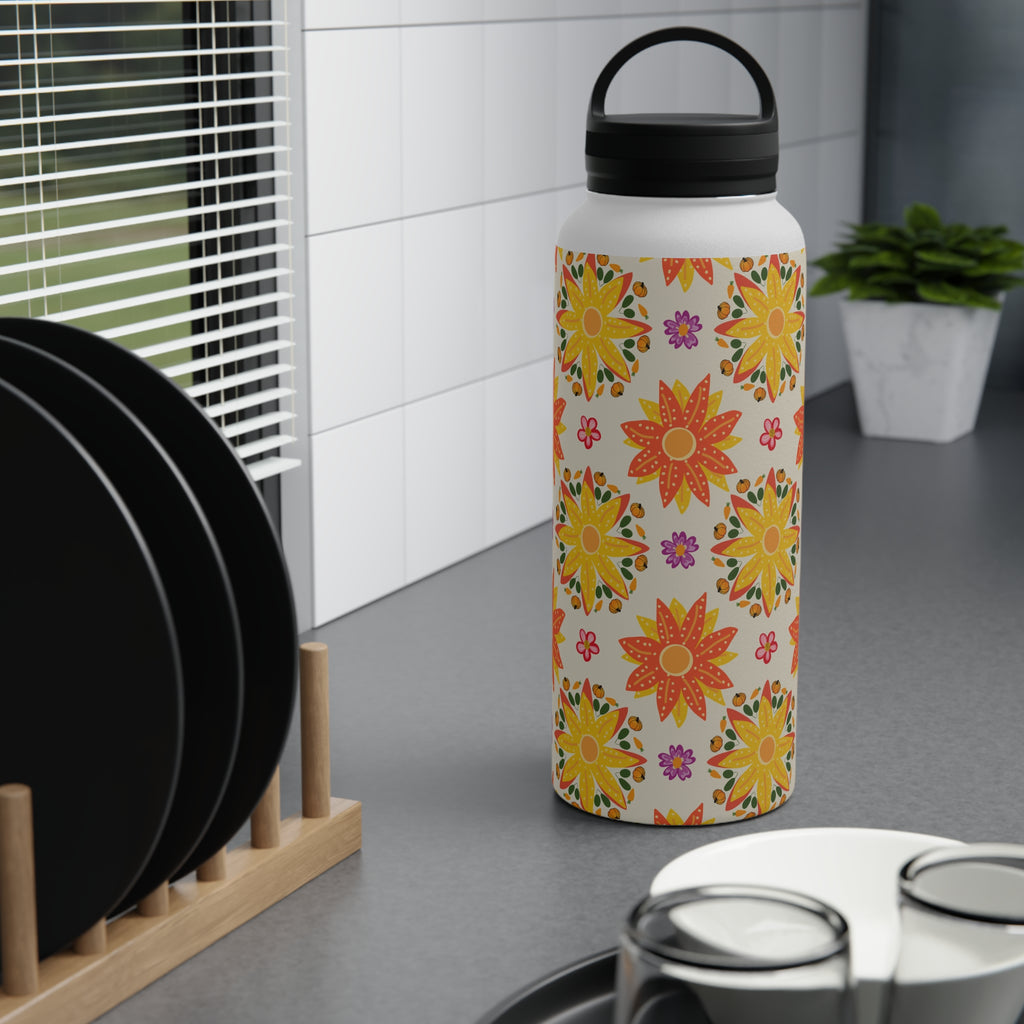 Floral Stainless Steel Water Bottle, Motivational Hydration, Eco-Friendly Gift for Fitness, Travel, Yoga, Summer, Outdoors