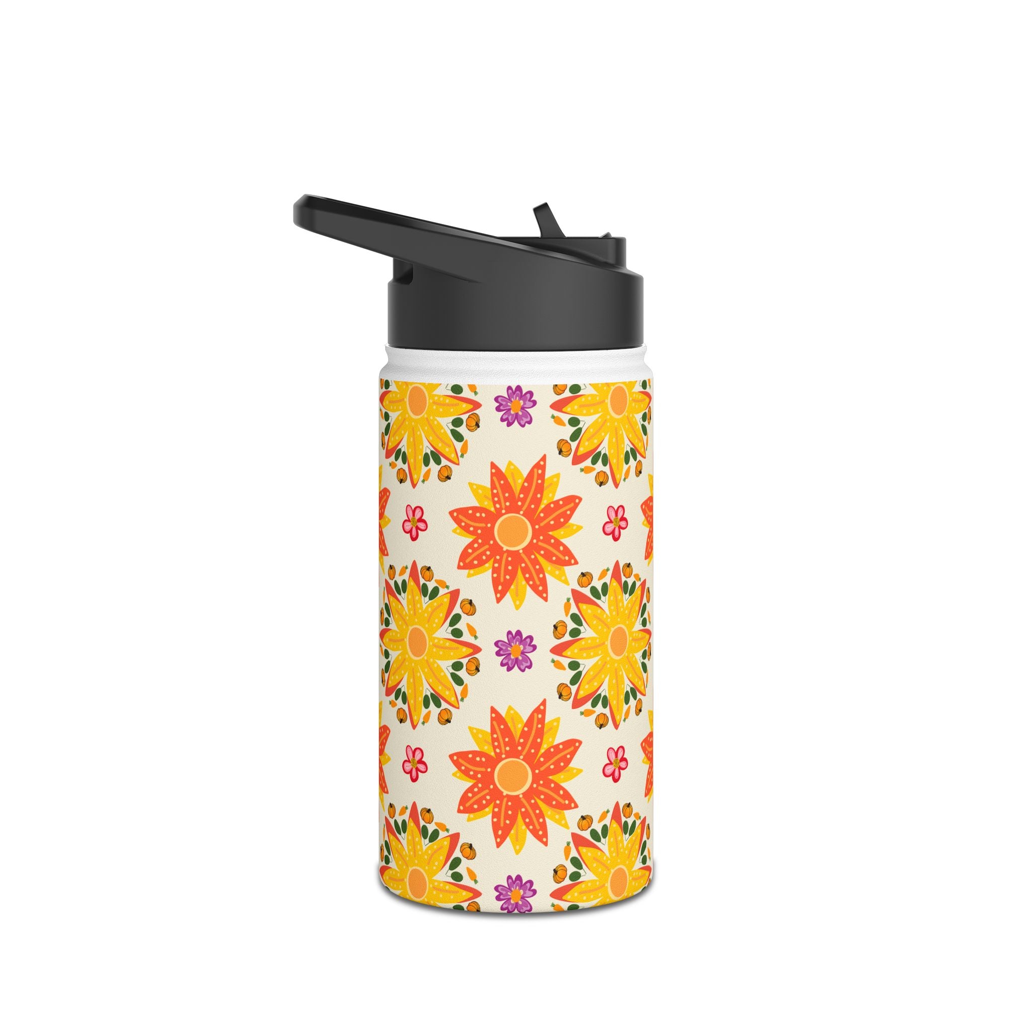 Vibrant Floral Stainless Steel Water Bottle, Eco-Friendly Drinkware, Hydration for Yoga, Travel, Gift for Nature Lovers