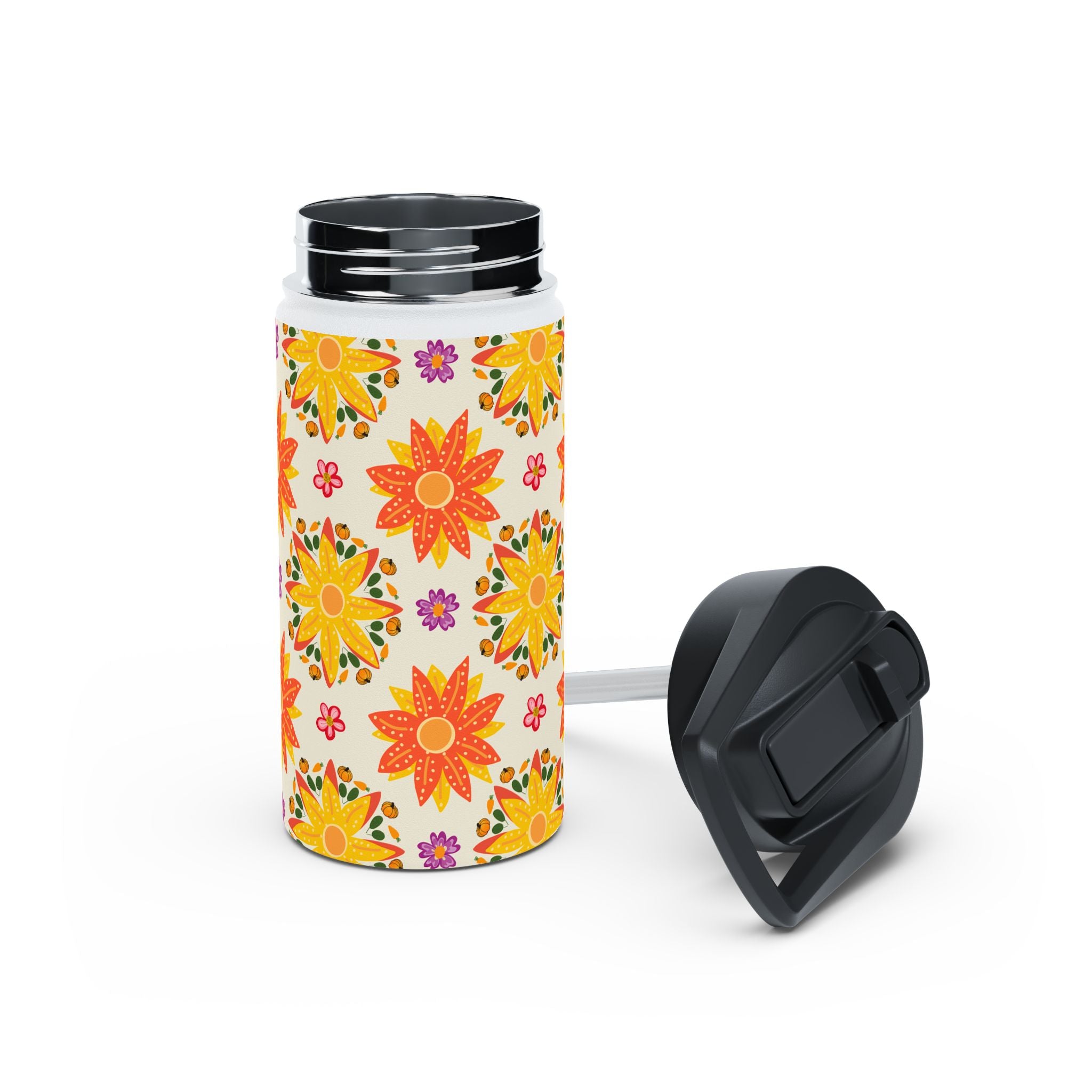 Vibrant Floral Stainless Steel Water Bottle, Eco-Friendly Drinkware, Hydration for Yoga, Travel, Gift for Nature Lovers