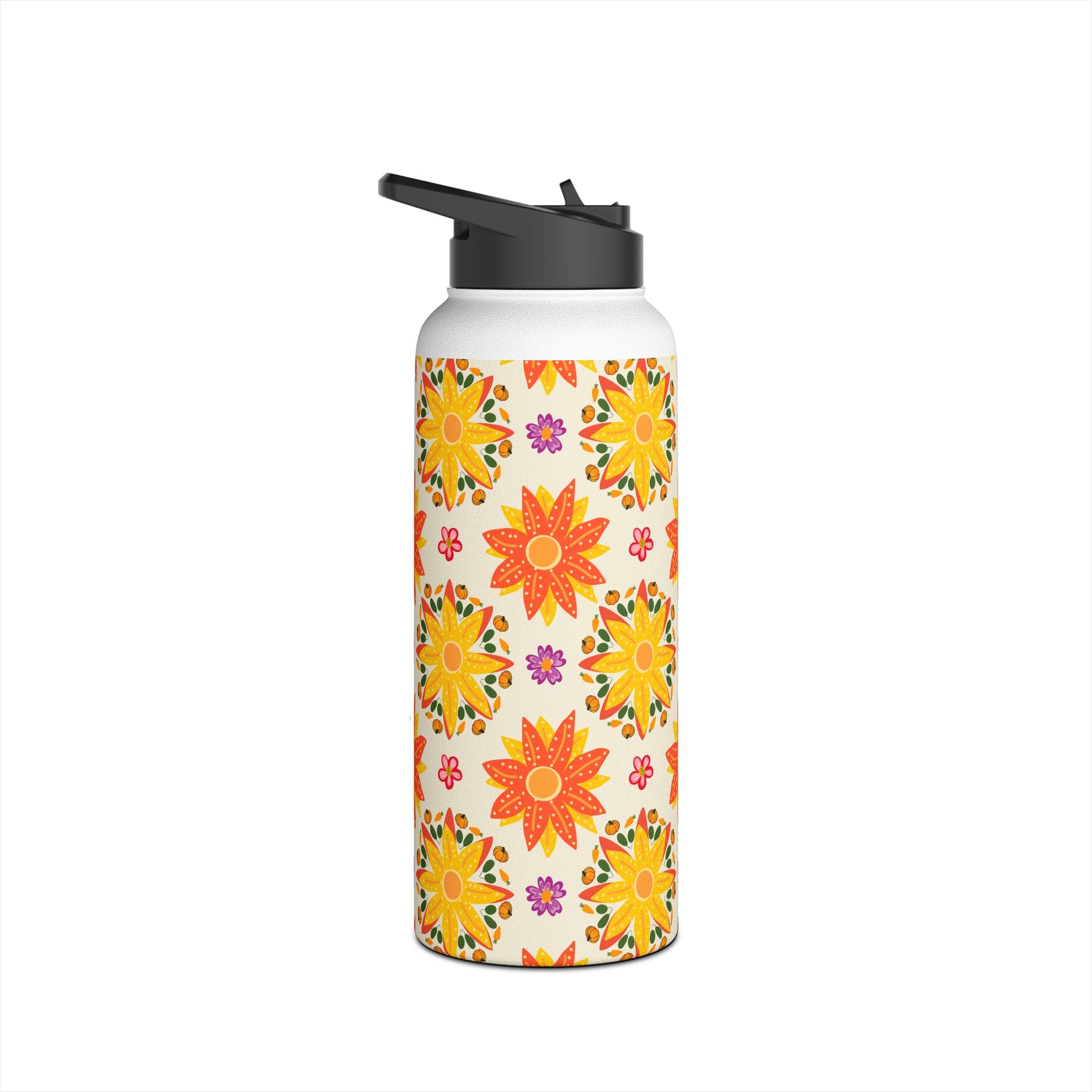 Vibrant Floral Stainless Steel Water Bottle, Eco-Friendly Drinkware, Hydration for Yoga, Travel, Gift for Nature Lovers