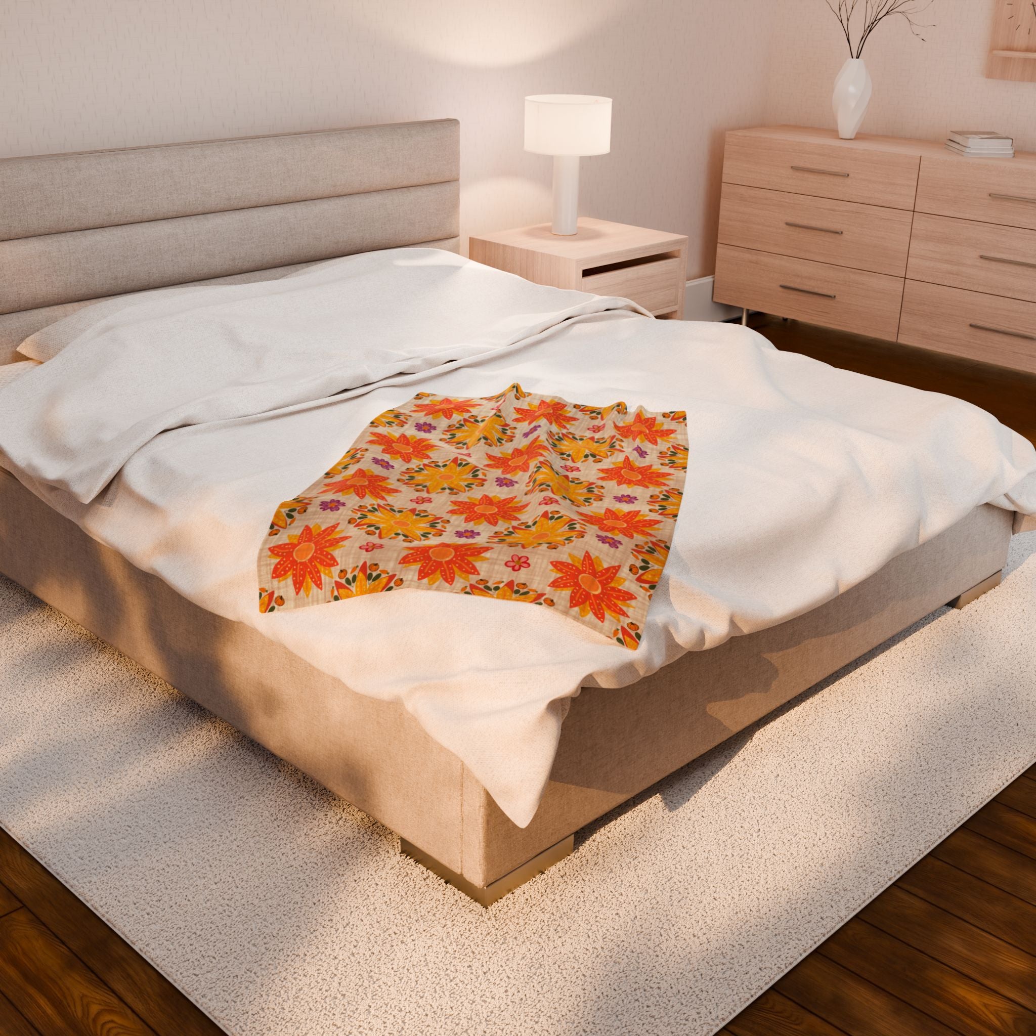 Vibrant Floral Velveteen Plush Blanket, Cozy Throw, Home Decor, Gift for Her, Spring Decor, Soft Blanket for All Occasions