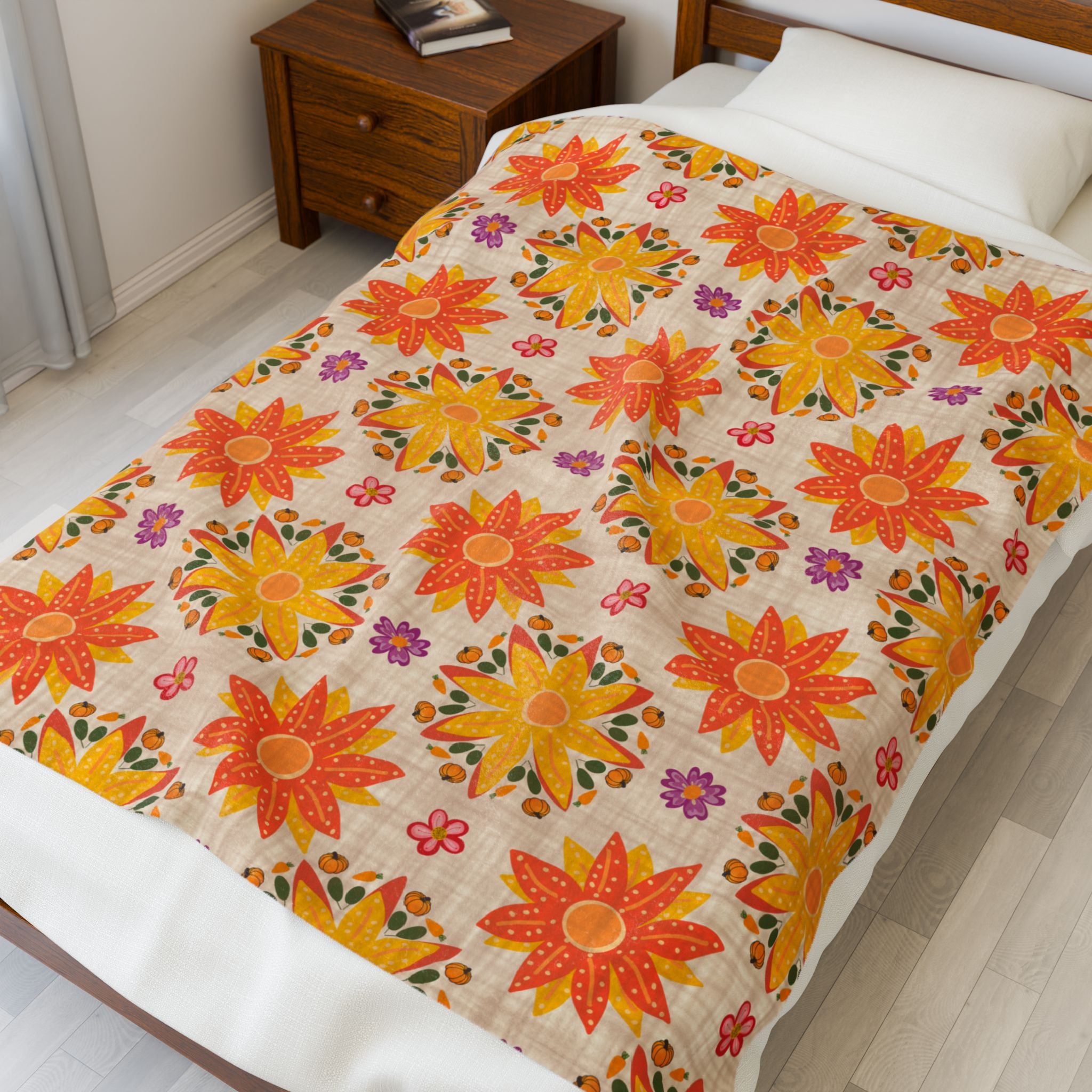 Vibrant Floral Velveteen Plush Blanket, Cozy Throw, Home Decor, Gift for Her, Spring Decor, Soft Blanket for All Occasions