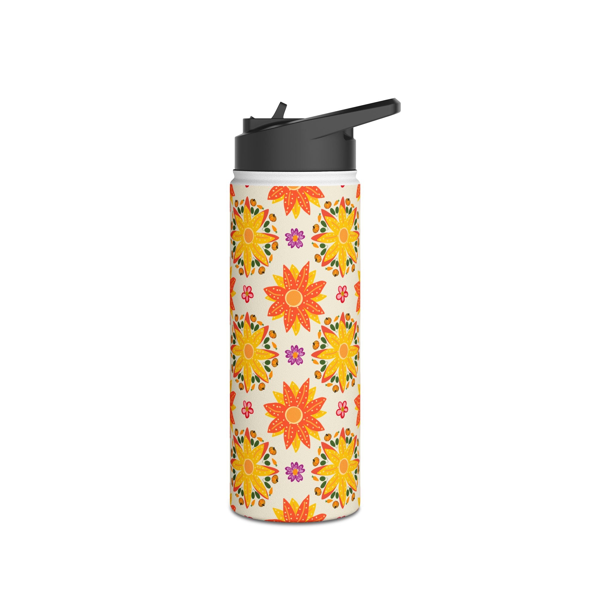 Vibrant Floral Stainless Steel Water Bottle, Eco-Friendly Drinkware, Hydration for Yoga, Travel, Gift for Nature Lovers