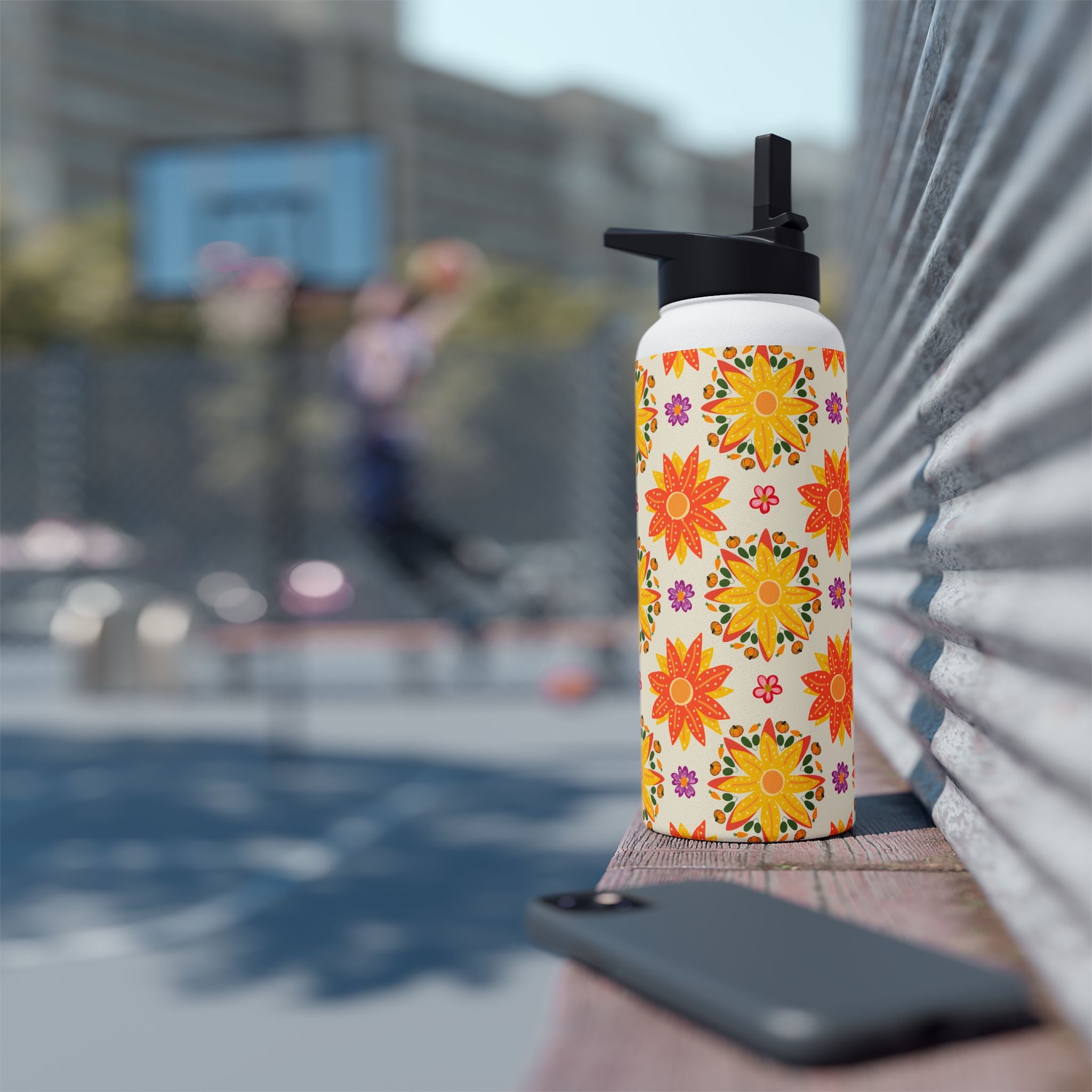 Vibrant Floral Stainless Steel Water Bottle, Eco-Friendly Drinkware, Hydration for Yoga, Travel, Gift for Nature Lovers