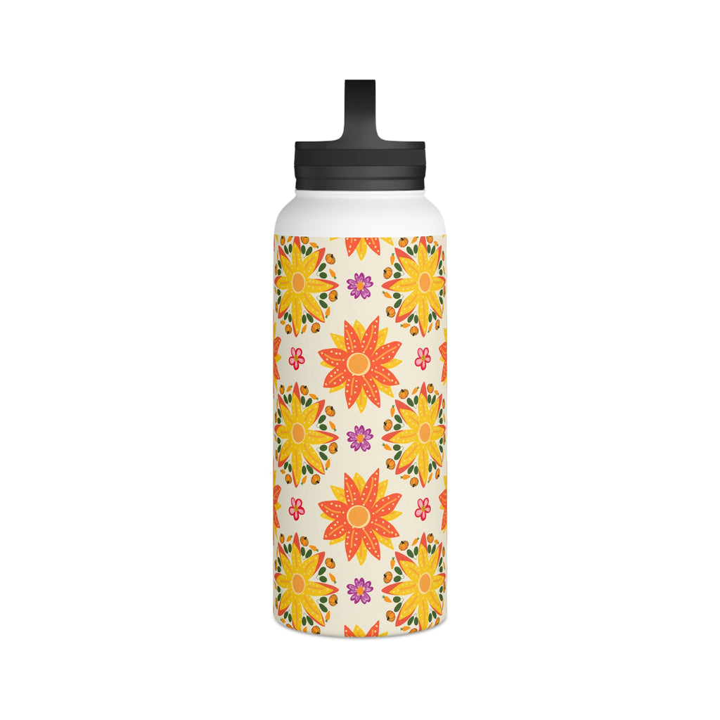 Floral Stainless Steel Water Bottle, Motivational Hydration, Eco-Friendly Gift for Fitness, Travel, Yoga, Summer, Outdoors