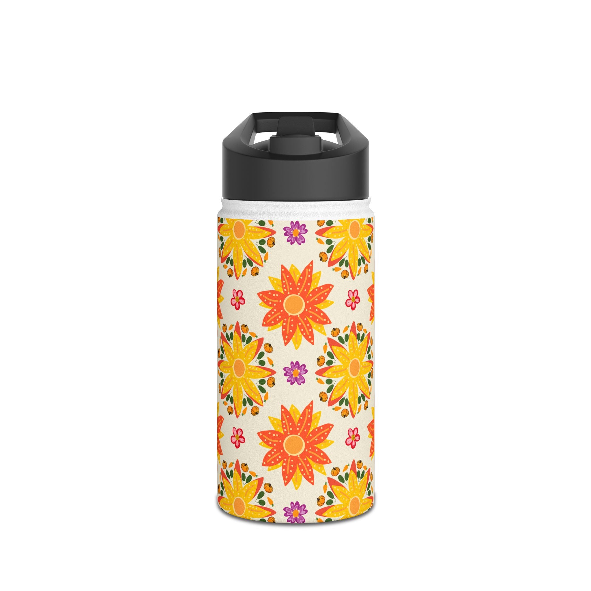 Vibrant Floral Stainless Steel Water Bottle, Eco-Friendly Drinkware, Hydration for Yoga, Travel, Gift for Nature Lovers