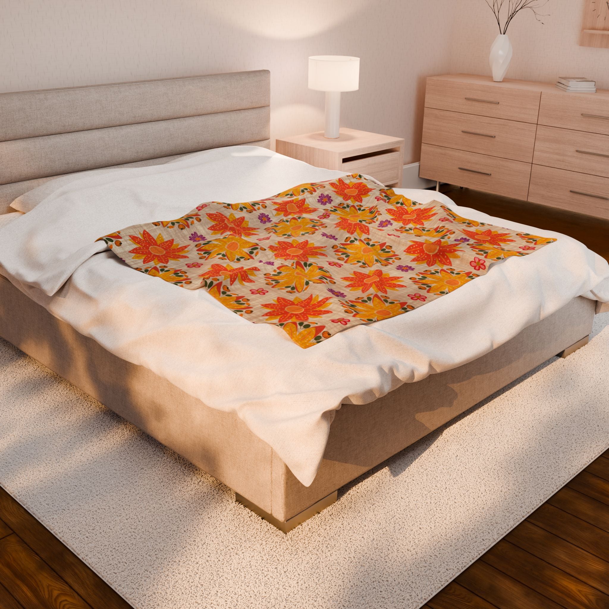 Vibrant Floral Velveteen Plush Blanket, Cozy Throw, Home Decor, Gift for Her, Spring Decor, Soft Blanket for All Occasions