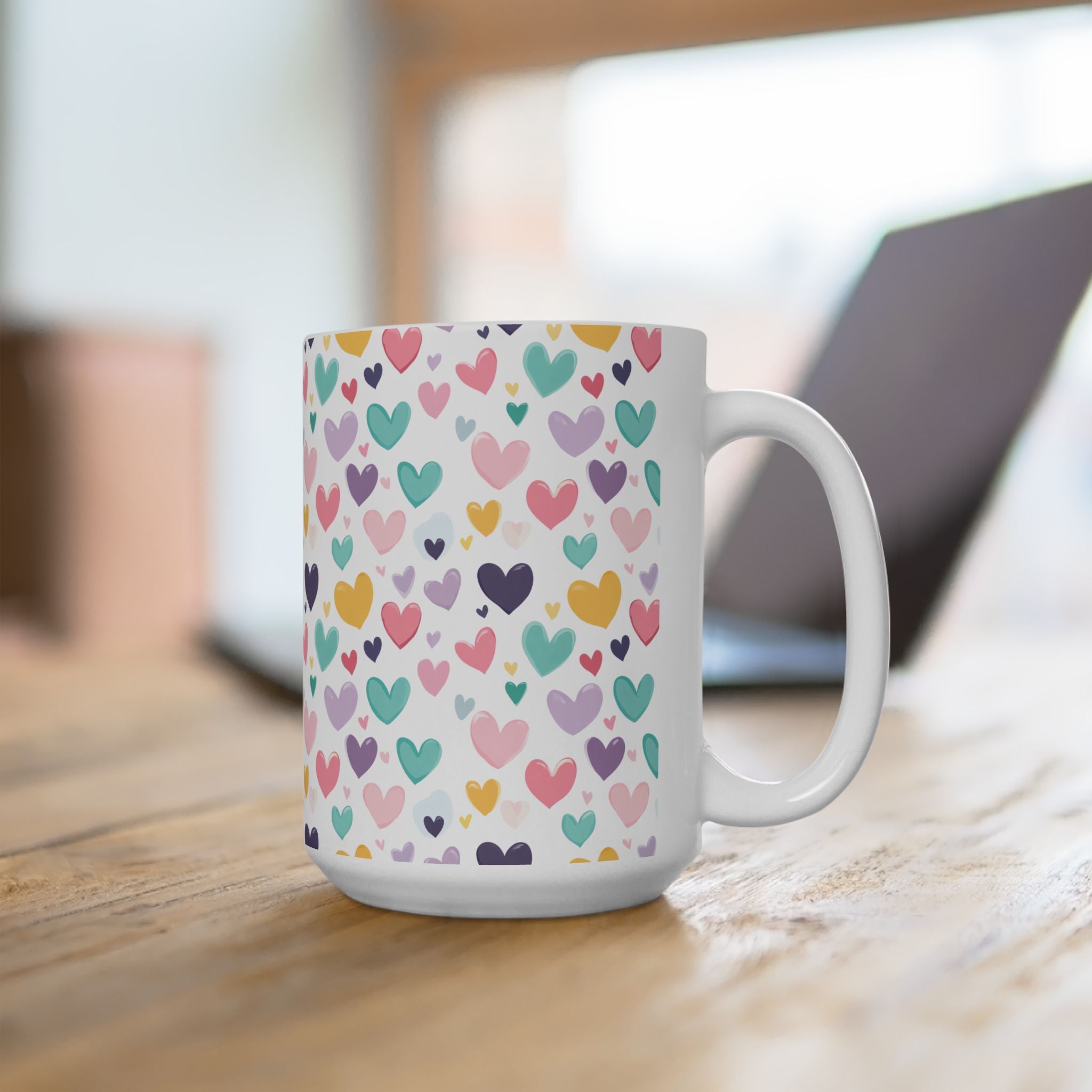 Heart Patterned Ceramic Mug - Cute Coffee Cup for Lovers, Gift for Her, Valentine's Day, Wedding Present, Home Decor
