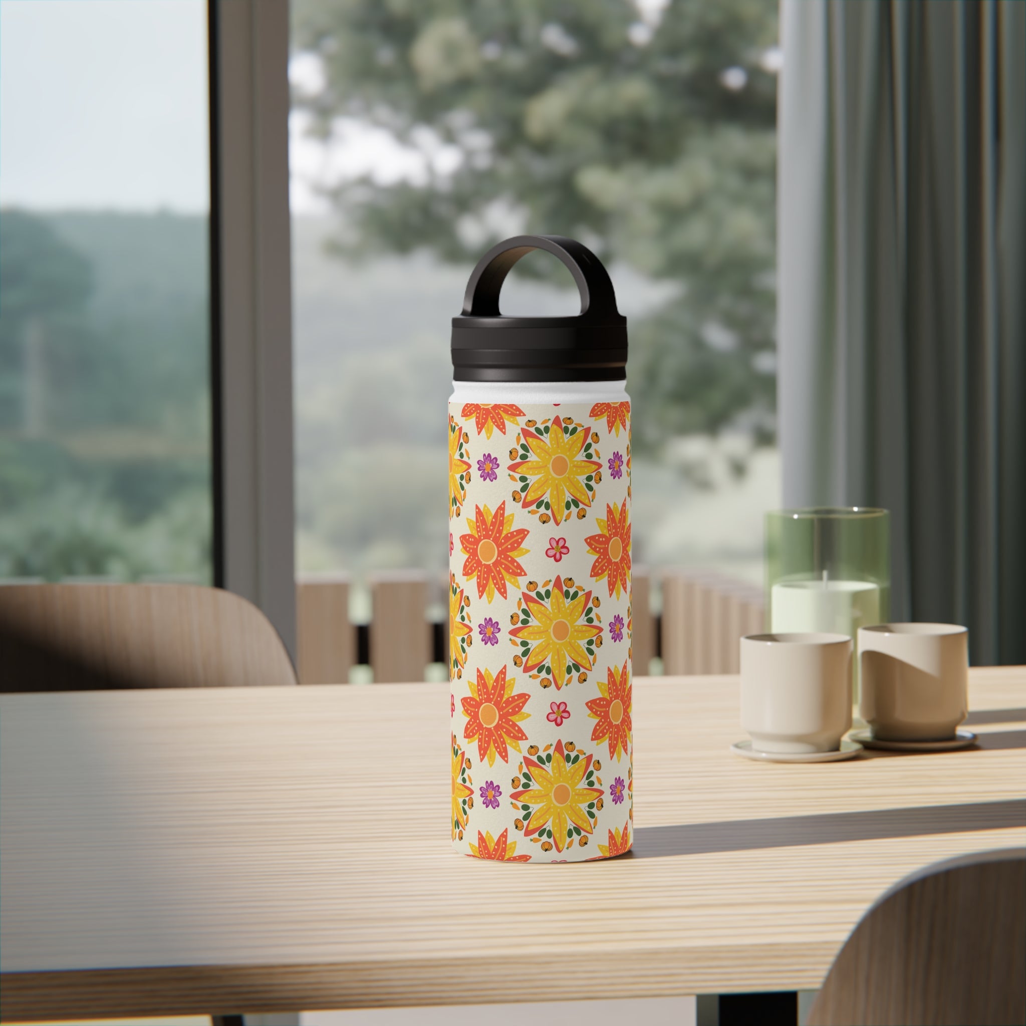 Floral Stainless Steel Water Bottle, Motivational Hydration, Eco-Friendly Gift for Fitness, Travel, Yoga, Summer, Outdoors