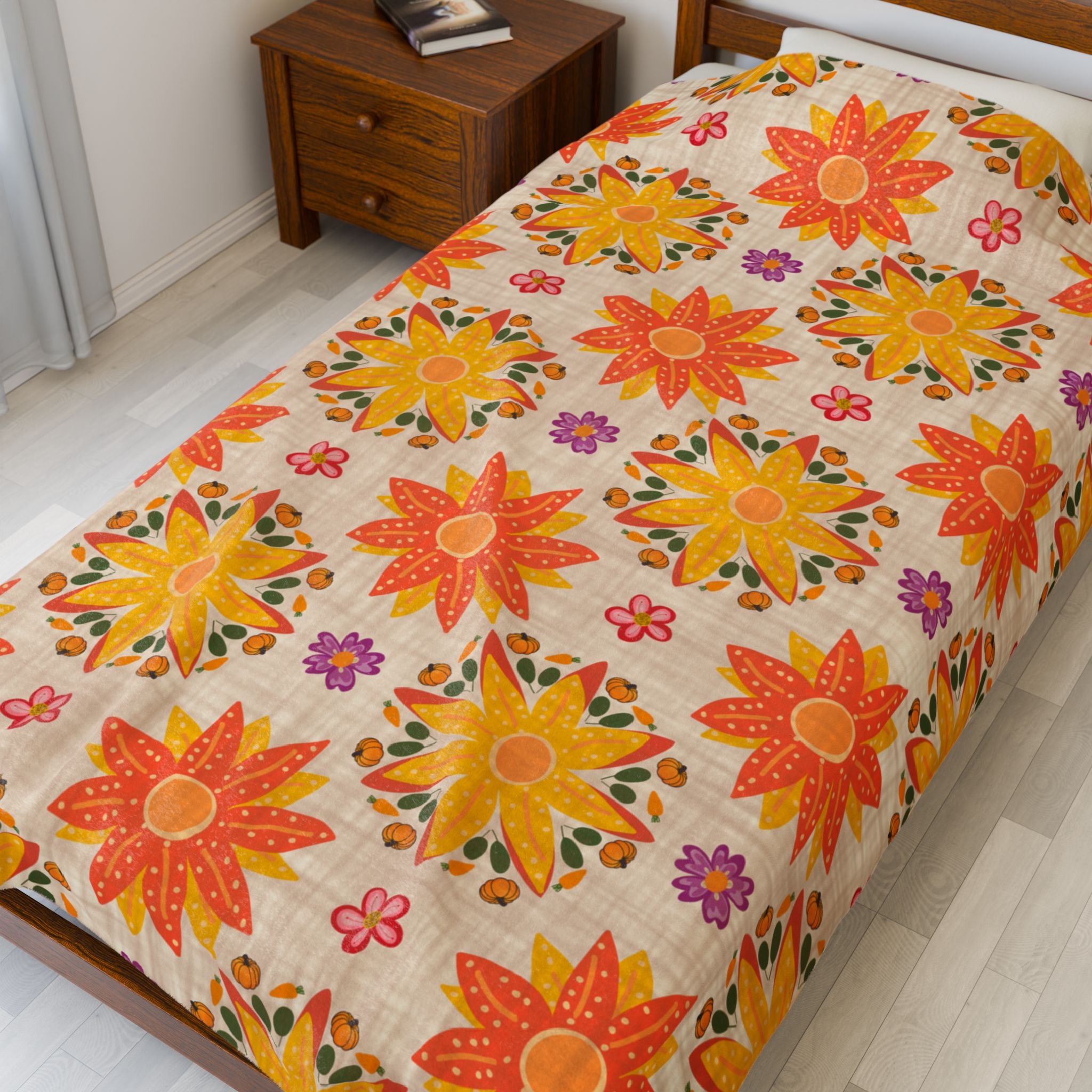 Vibrant Floral Velveteen Plush Blanket, Cozy Throw, Home Decor, Gift for Her, Spring Decor, Soft Blanket for All Occasions