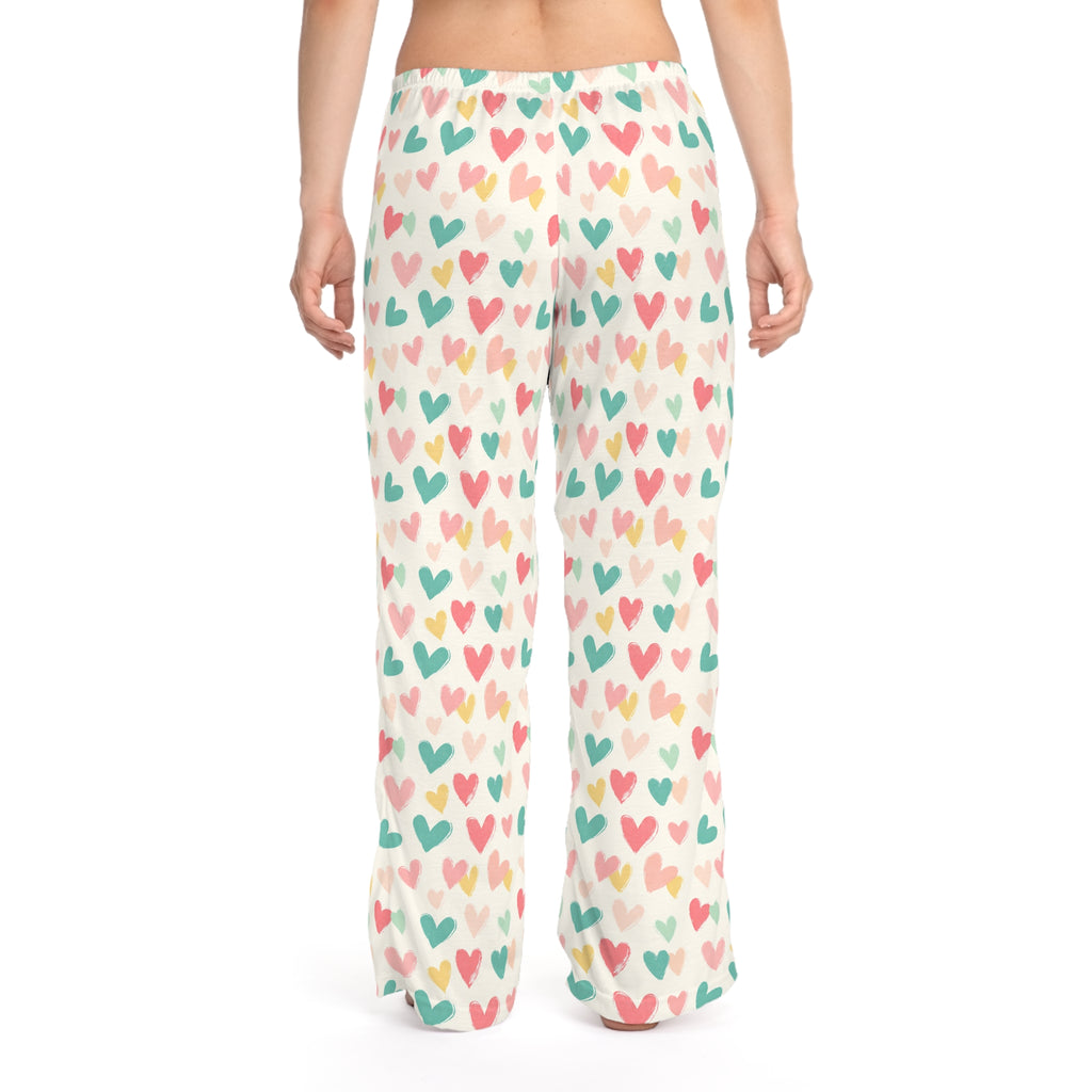 Heart Pattern Women's Pajama Pants, Cute Loungewear, Cozy Sleepwear, Perfect for Valentine's Day, Relaxation, Gift for Her
