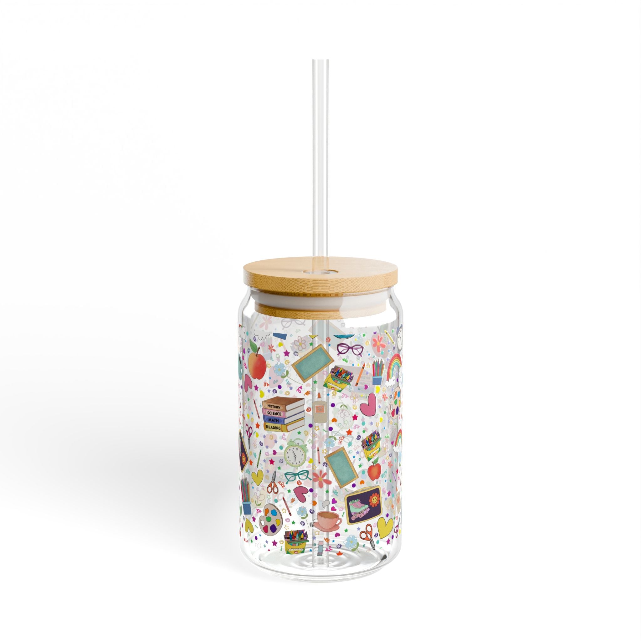 Colorful Sipper Glass, 16oz Drinkware, Fun & Whimsical, Perfect for Kids, Parties, and Everyday Use, Eco-Friendly Beverage Container