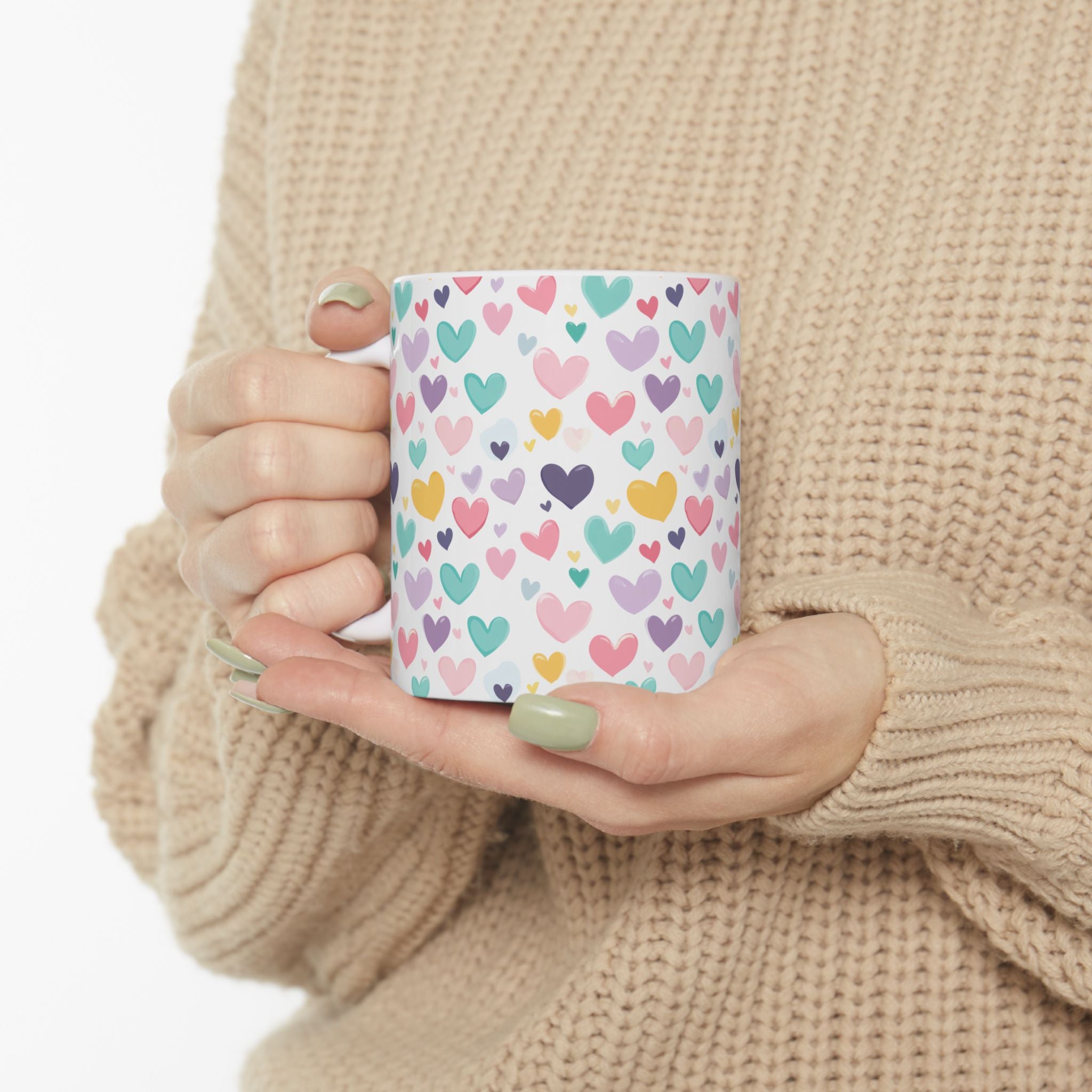 Heart Patterned Ceramic Mug - Cute Coffee Cup for Lovers, Gift for Her, Valentine's Day, Wedding Present, Home Decor