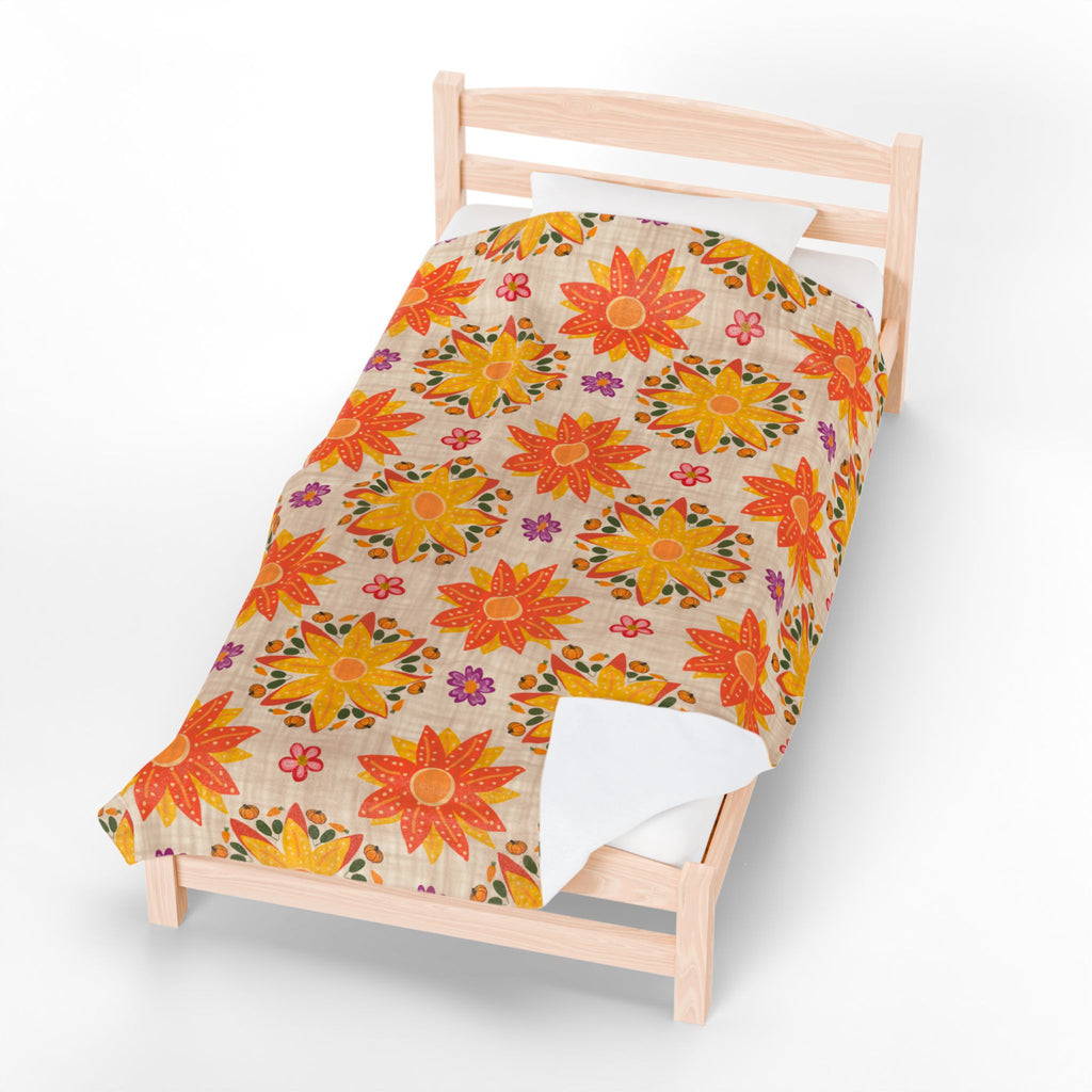 Vibrant Floral Velveteen Plush Blanket, Cozy Throw, Home Decor, Gift for Her, Spring Decor, Soft Blanket for All Occasions
