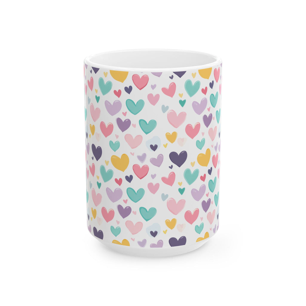 Heart Patterned Ceramic Mug - Cute Coffee Cup for Lovers, Gift for Her, Valentine's Day, Wedding Present, Home Decor