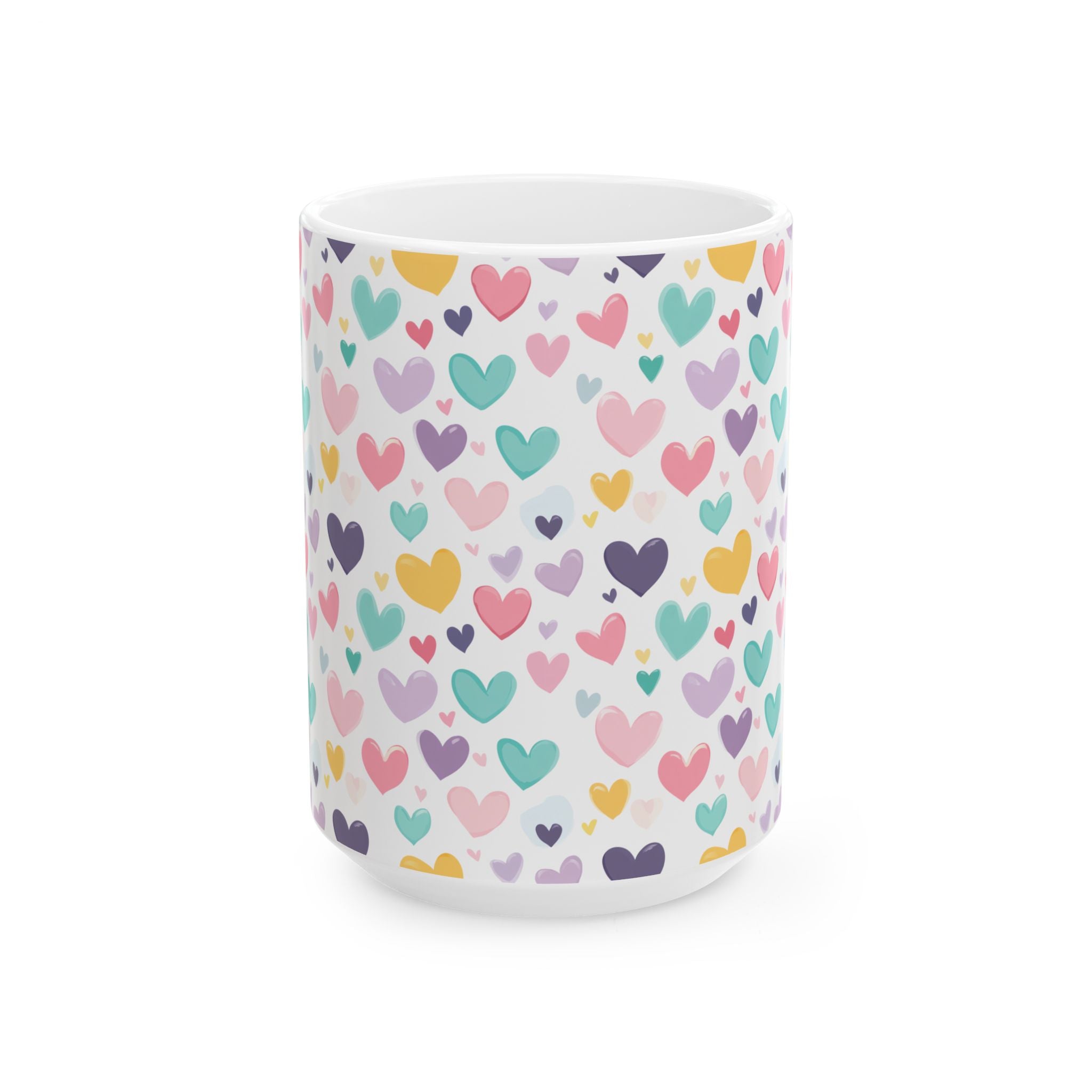 Heart Patterned Ceramic Mug - Cute Coffee Cup for Lovers, Gift for Her, Valentine's Day, Wedding Present, Home Decor