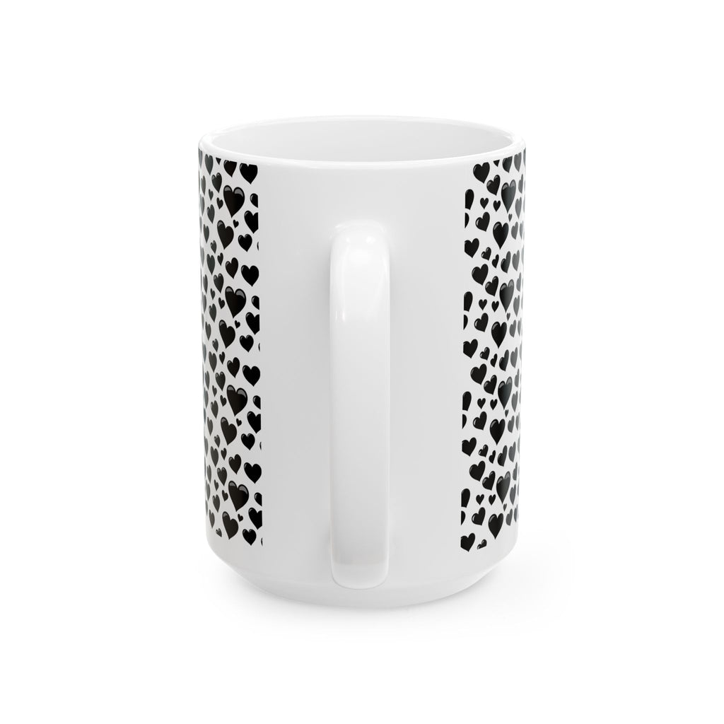 Chic Heart Pattern Ceramic Mug | Black Hearts, Gift for Her, Coffee Lovers Mug, Valentine's Day, Birthday Gift