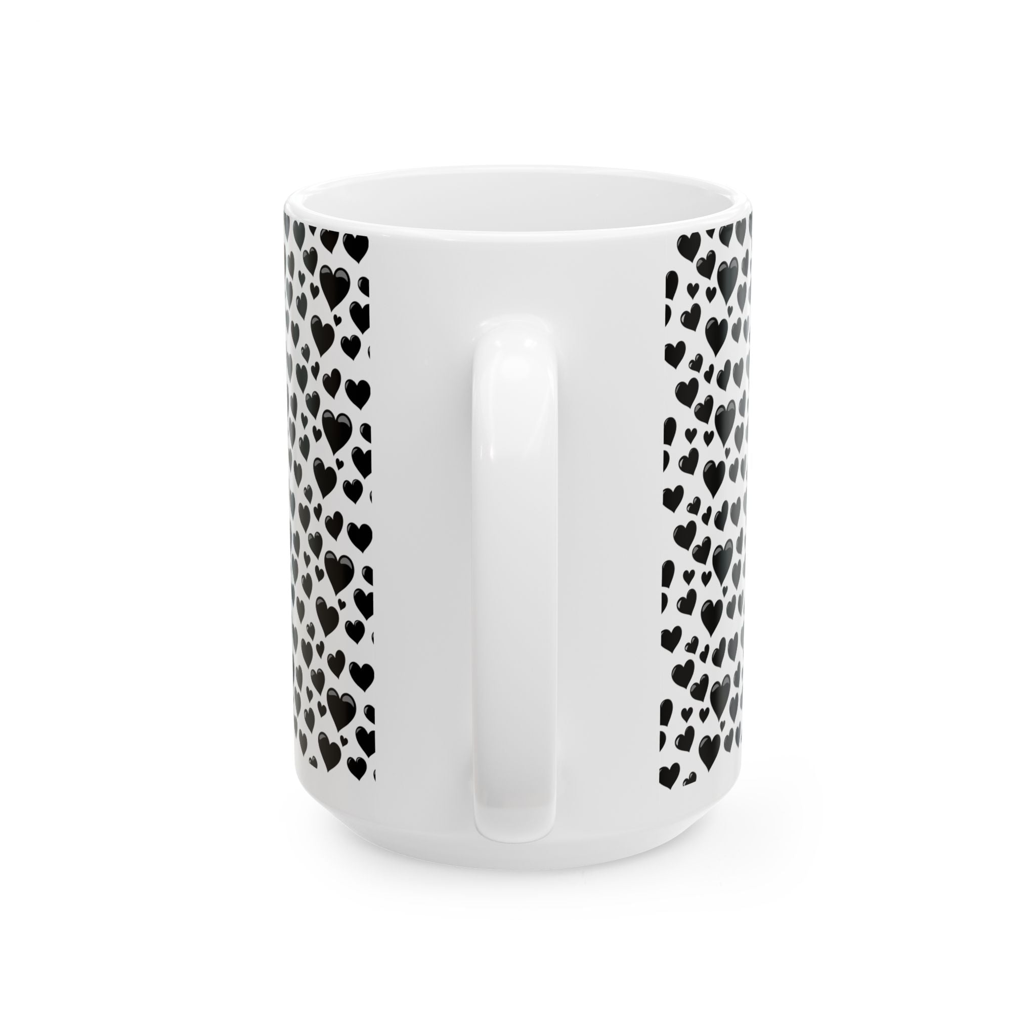Chic Heart Pattern Ceramic Mug | Black Hearts, Gift for Her, Coffee Lovers Mug, Valentine's Day, Birthday Gift