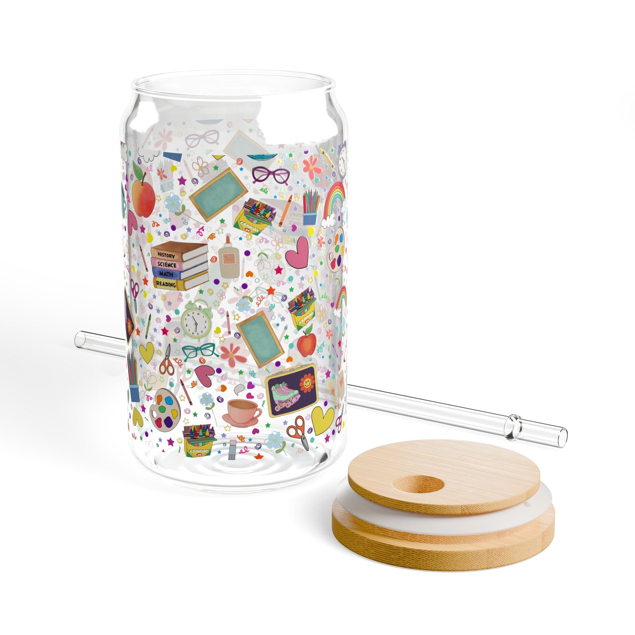 Colorful Sipper Glass, 16oz Drinkware, Fun & Whimsical, Perfect for Kids, Parties, and Everyday Use, Eco-Friendly Beverage Container