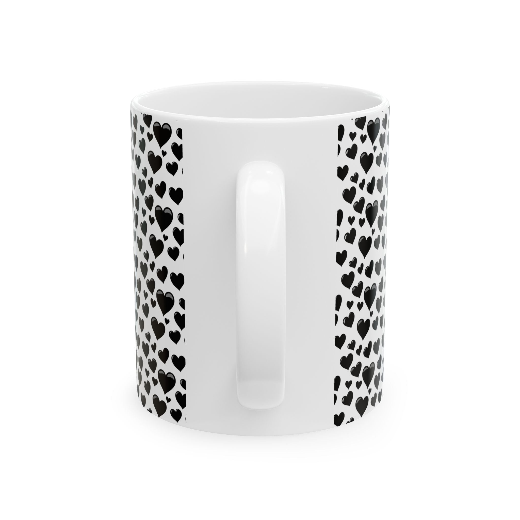Chic Heart Pattern Ceramic Mug | Black Hearts, Gift for Her, Coffee Lovers Mug, Valentine's Day, Birthday Gift