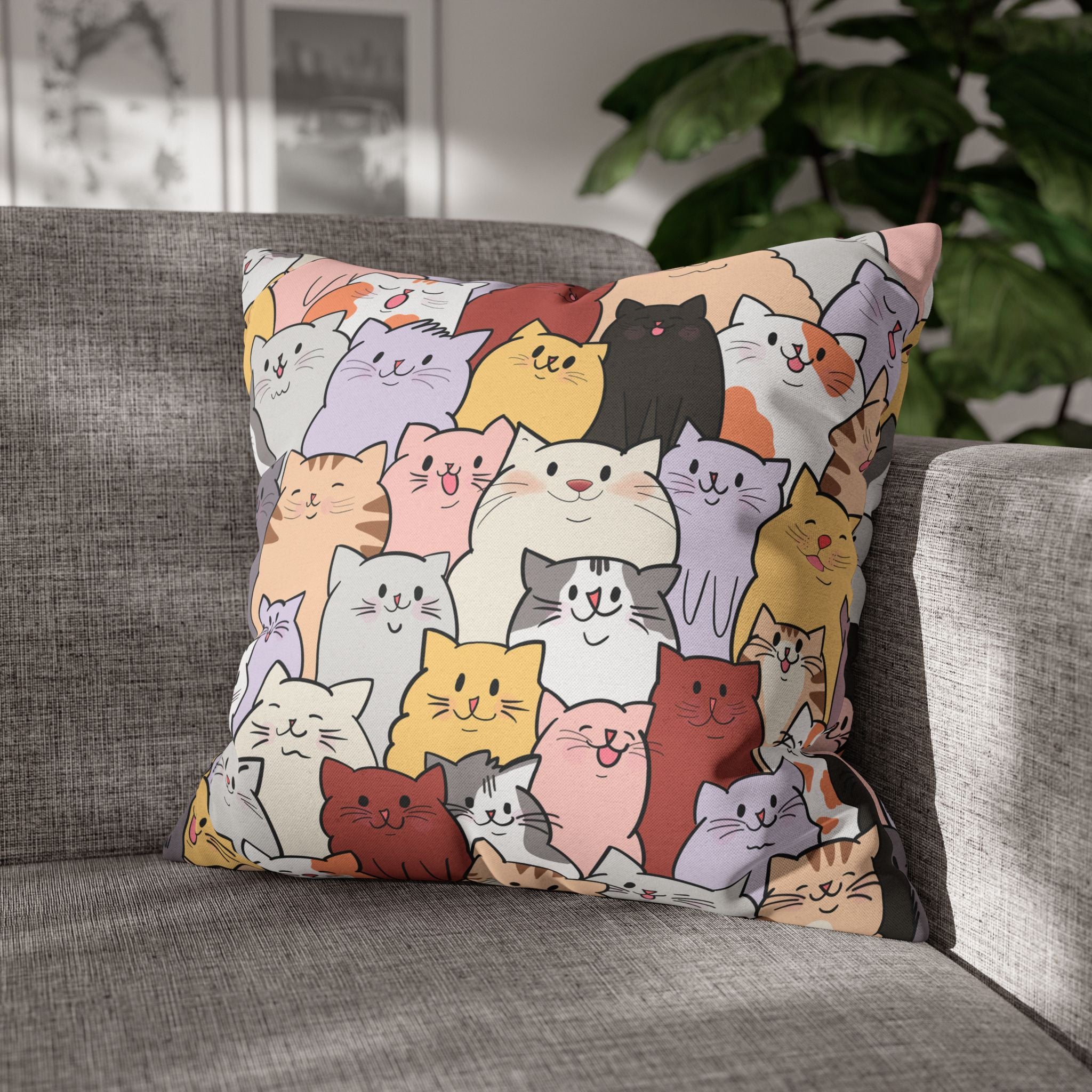 Whimsical Cat Pillowcase, Cozy Home Decor, Gift for Cat Lovers, Cute Pet-Themed Cushion Cover, Cat Lovers' Gift, Fun Cat Design