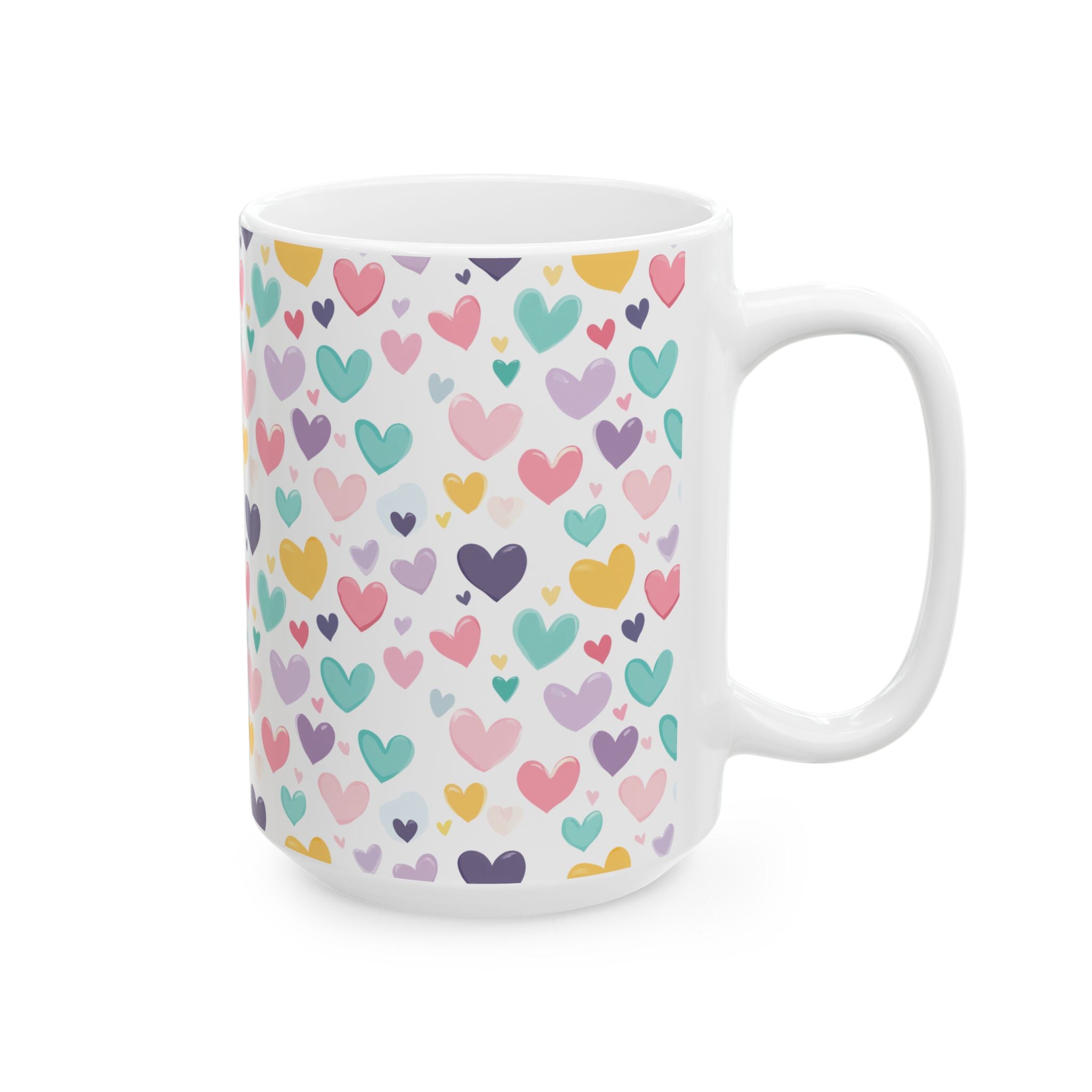 Heart Patterned Ceramic Mug - Cute Coffee Cup for Lovers, Gift for Her, Valentine's Day, Wedding Present, Home Decor