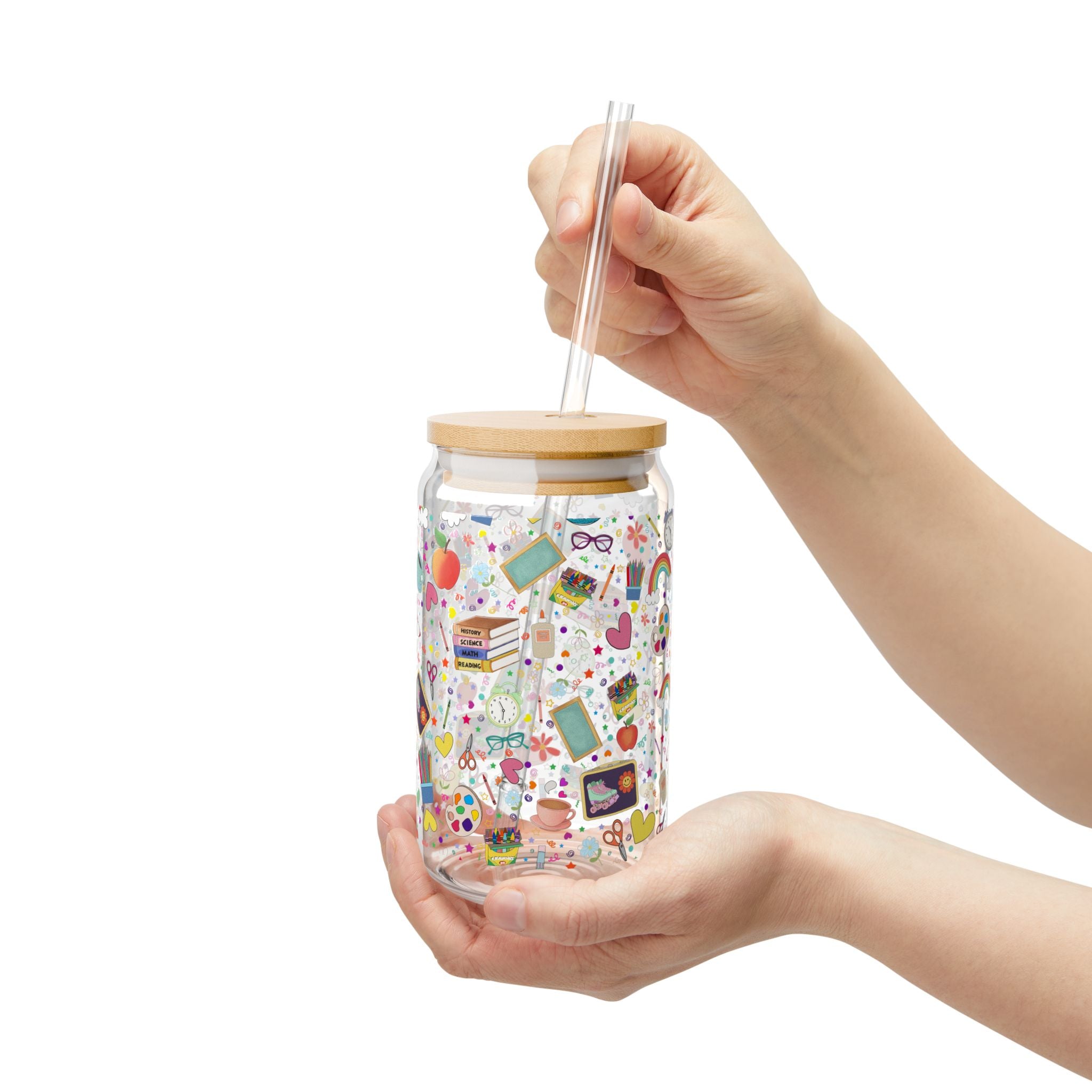 Colorful Sipper Glass, 16oz Drinkware, Fun & Whimsical, Perfect for Kids, Parties, and Everyday Use, Eco-Friendly Beverage Container