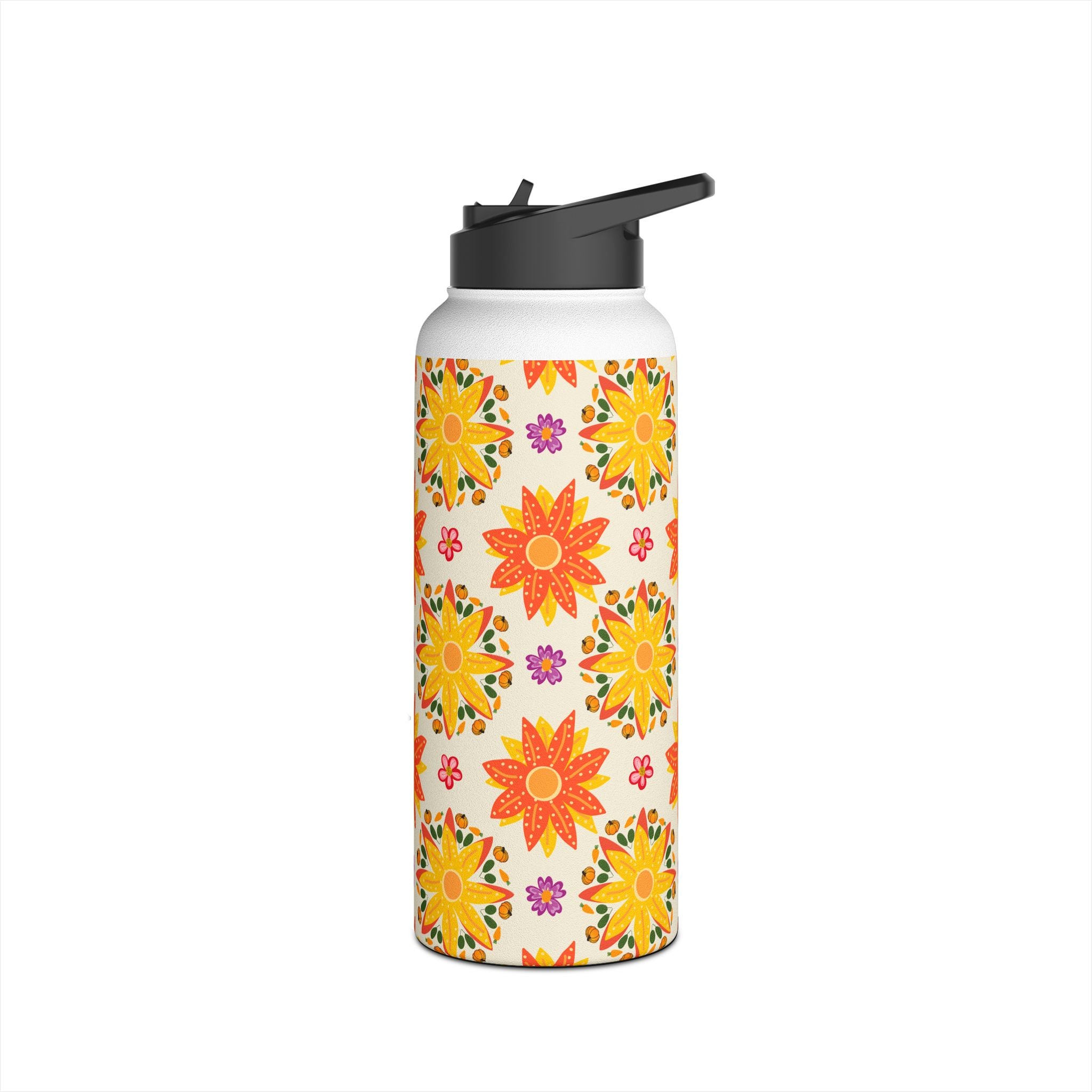 Vibrant Floral Stainless Steel Water Bottle, Eco-Friendly Drinkware, Hydration for Yoga, Travel, Gift for Nature Lovers