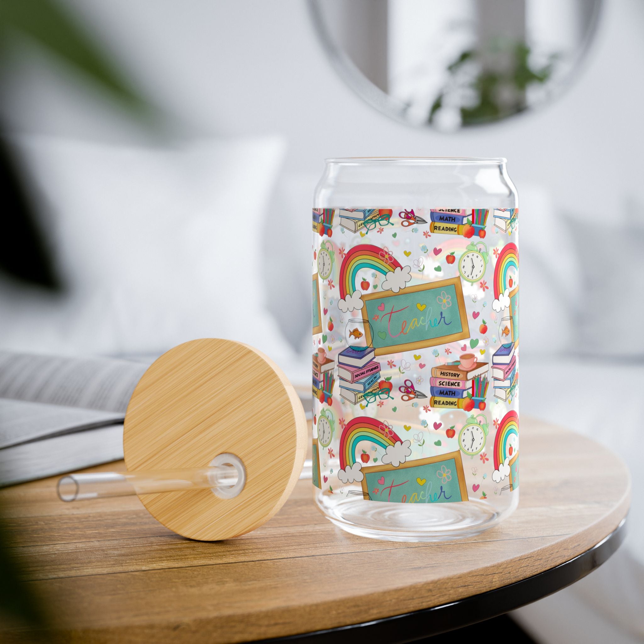 Colorful Rainbow Sipper Glass, 16oz | Fun Drinking Jar, Summer Drinkware, Kids' Party Favor, Gift for Eco-Friendly Living, Rainbow Decor