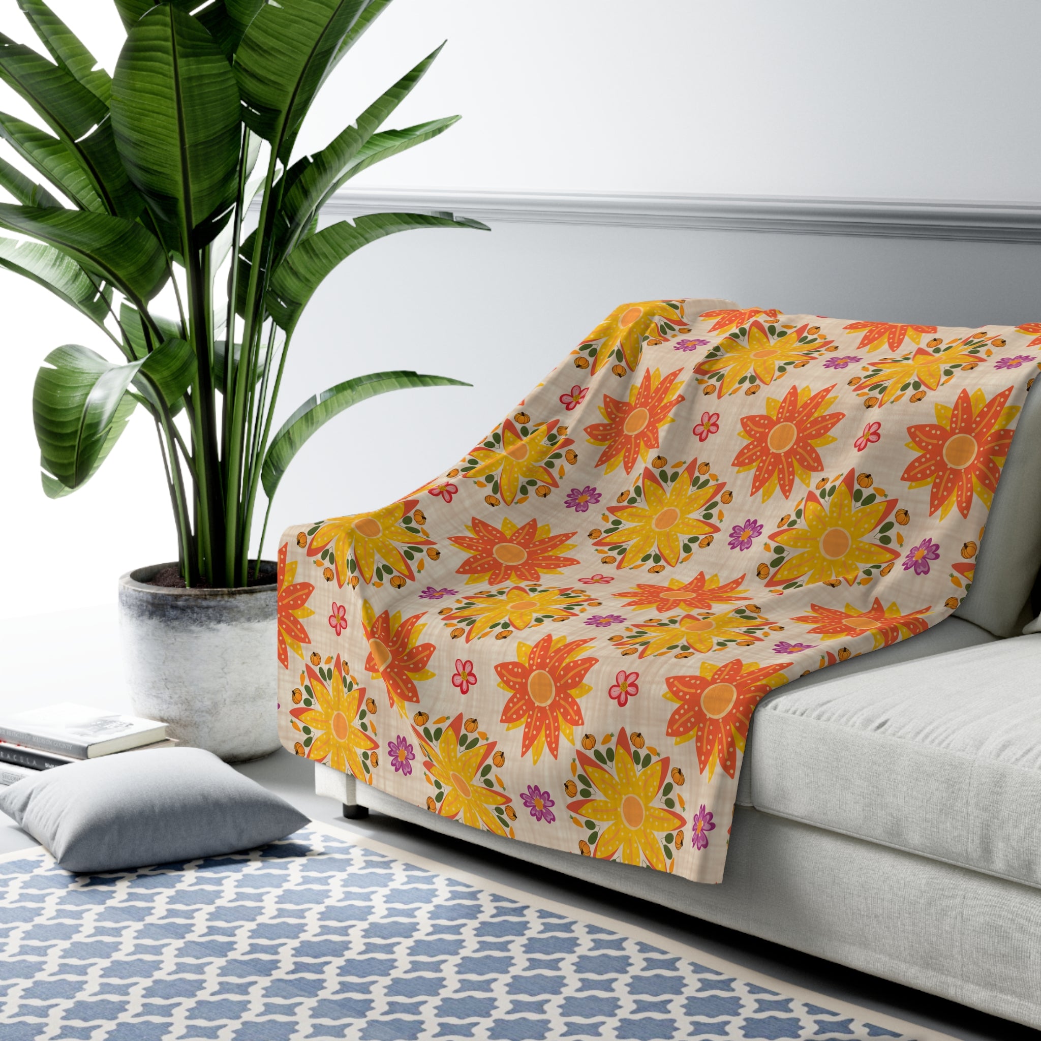 Colorful Floral Sherpa Fleece Blanket, Cozy Throw for Home Decor, Perfect Gift, Boho Style, Seasonal Comfort, Living Room Accessory