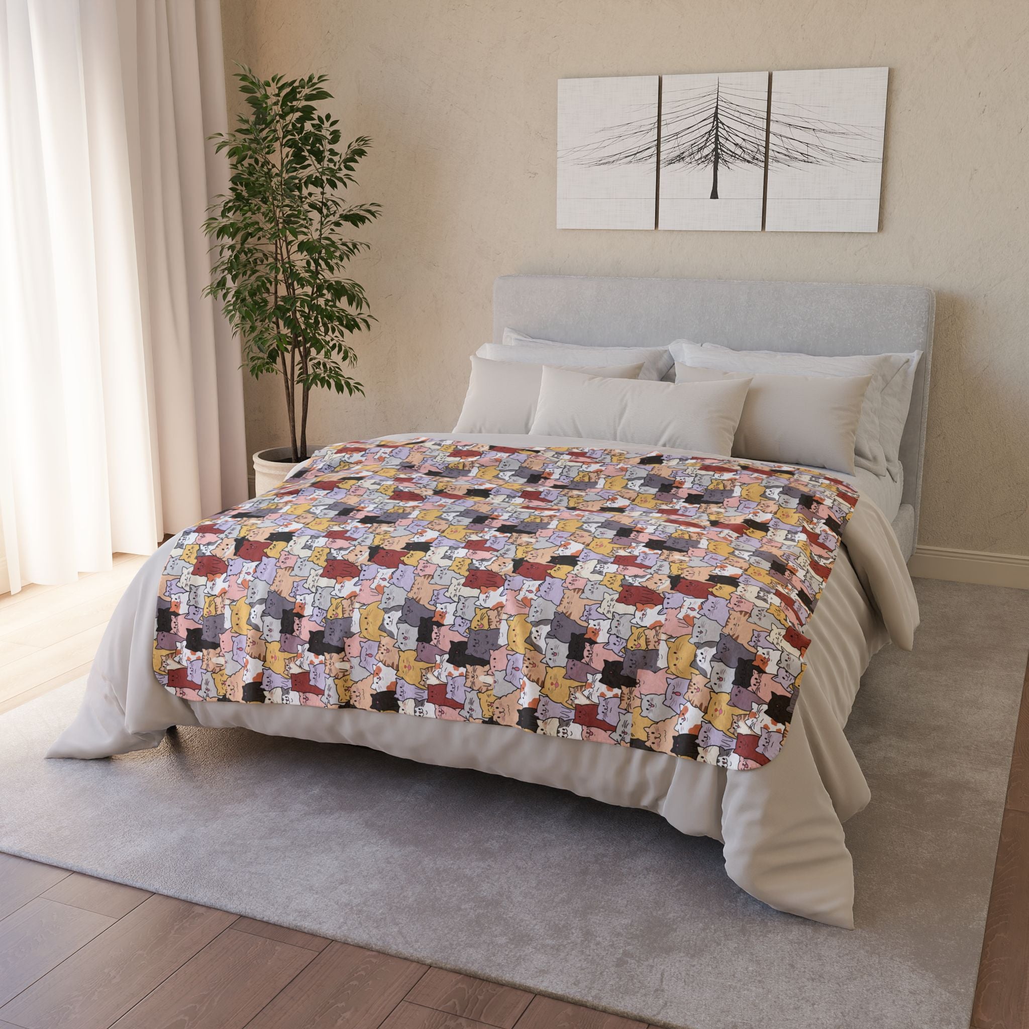 Cozy Fleece Sherpa Blanket with Fun Cat Pattern - Perfect for Snuggling, Gifts, Home Decor, Movie Nights, and Cozy Evenings