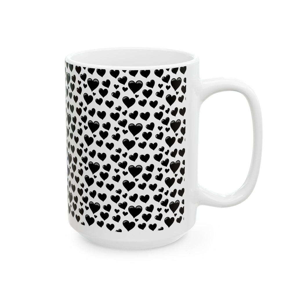 Chic Heart Pattern Ceramic Mug | Black Hearts, Gift for Her, Coffee Lovers Mug, Valentine's Day, Birthday Gift