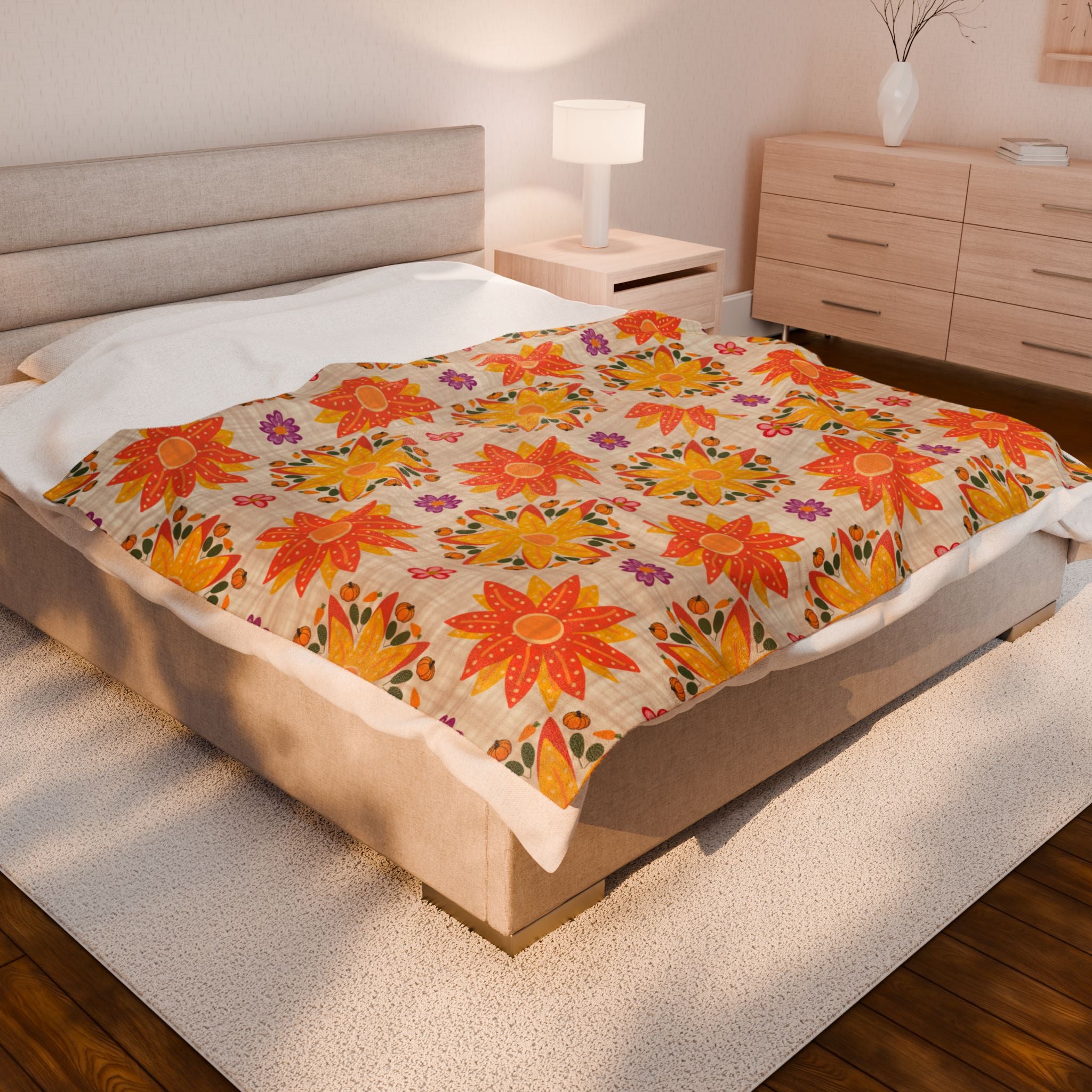 Vibrant Floral Velveteen Plush Blanket, Cozy Throw, Home Decor, Gift for Her, Spring Decor, Soft Blanket for All Occasions