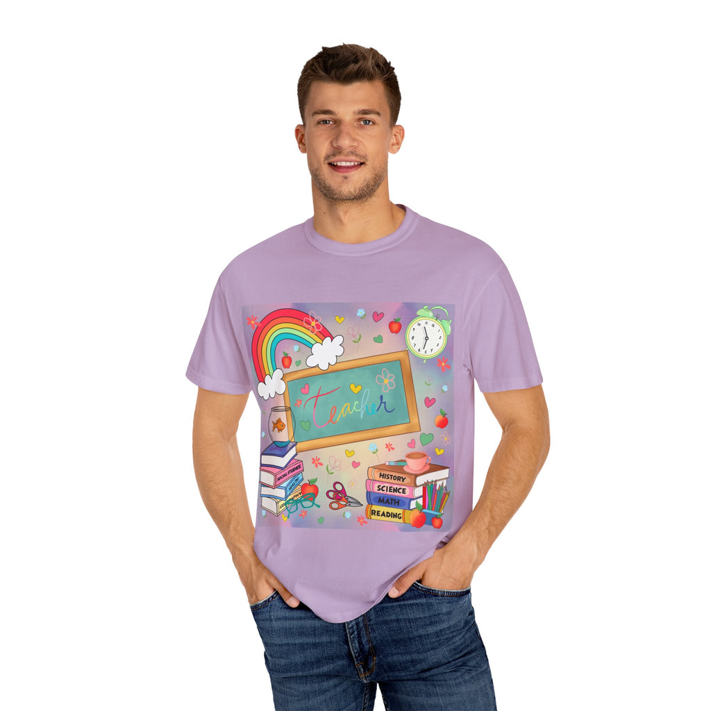 Colorful Teacher T-Shirt, Garment-Dyed Tee for Educators, Gift for Teachers, Classroom Apparel, Back to School Shirt, Rainbow Design