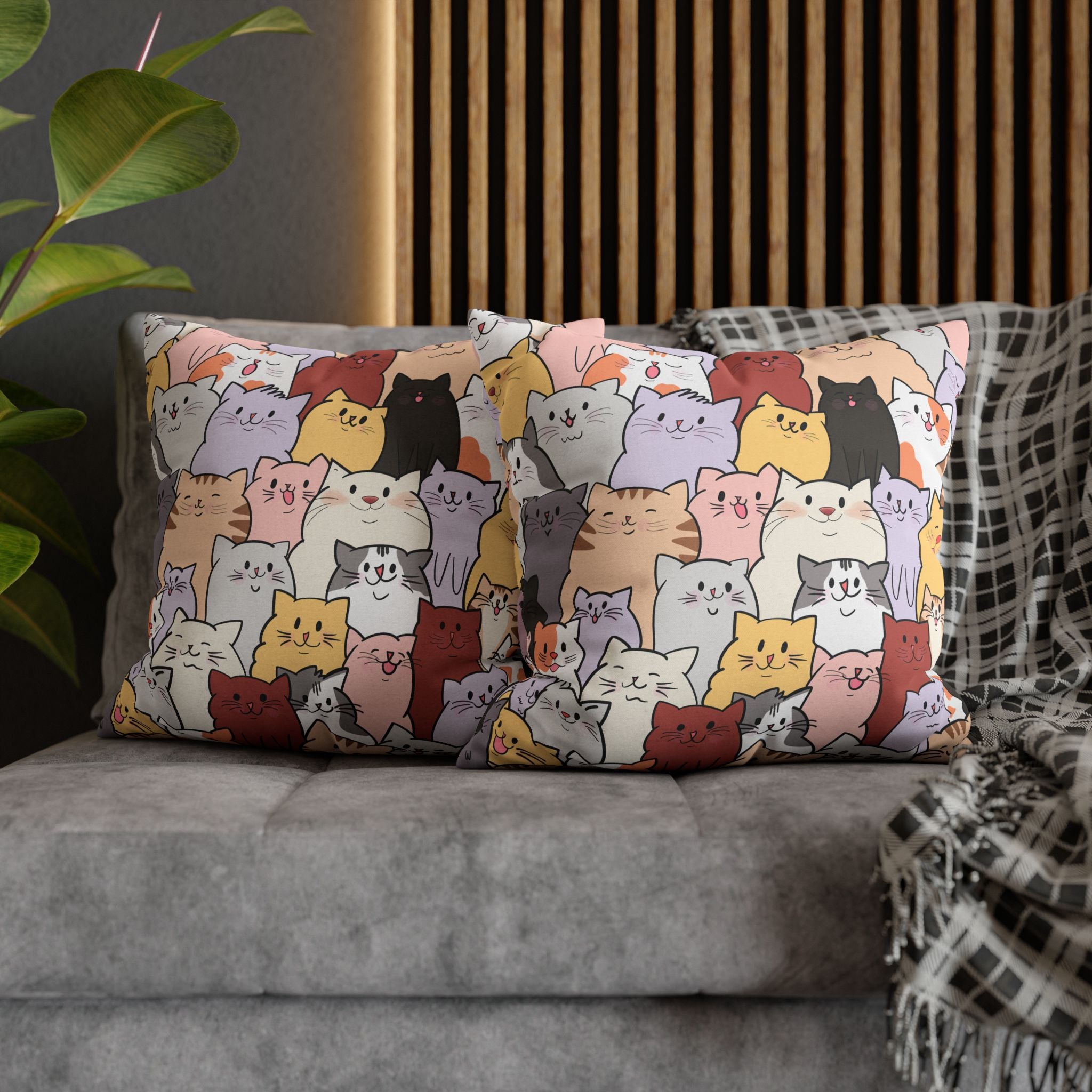 Whimsical Cat Pillowcase, Cozy Home Decor, Gift for Cat Lovers, Cute Pet-Themed Cushion Cover, Cat Lovers' Gift, Fun Cat Design