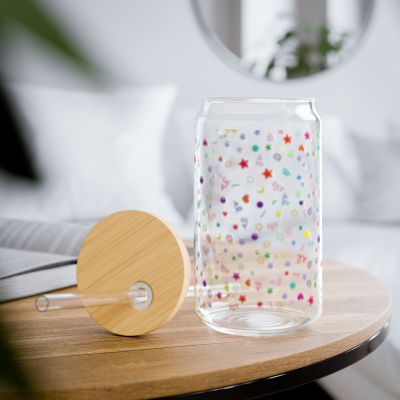 Colorful Party Pattern Sipper Glass | 16oz Drinkware, Cute Glass Cup, Reusable Straws, Ideal Gift for Summer Parties, Eco-friendly Beverage [...]