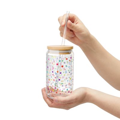 Colorful Party Pattern Sipper Glass | 16oz Drinkware, Cute Glass Cup, Reusable Straws, Ideal Gift for Summer Parties, Eco-friendly Beverage [...]