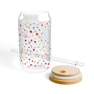 Colorful Party Pattern Sipper Glass | 16oz Drinkware, Cute Glass Cup, Reusable Straws, Ideal Gift for Summer Parties, Eco-friendly Beverage [...]