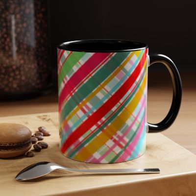 Colorful Plaid Accent Coffee Mug, Vibrant Drinkware for Home, Gift for Coffee Lovers, Colorful Kitchen Decor, Perfect for Any Occasion