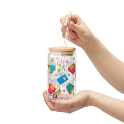 Colorful Sipper Glass, 16oz | Vibrant Straws | Perfect for Parties, Kids' Snacks, Juice, Beverages, Gifts