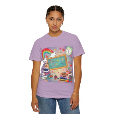 Colorful Teacher T-Shirt, Garment-Dyed Tee for Educators, Gift for Teachers, Classroom Apparel, Back to School Shirt, Rainbow Design
