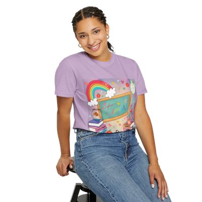 Colorful Teacher T-Shirt, Garment-Dyed Tee for Educators, Gift for Teachers, Classroom Apparel, Back to School Shirt, Rainbow Design