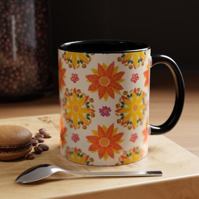 Vibrant Floral Accent Coffee Mug - Perfect for Home, Office, Gifts, Decorative Kitchenware, Unique Drinkware